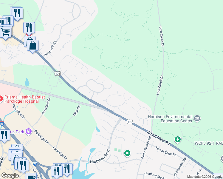 map of restaurants, bars, coffee shops, grocery stores, and more near 18 Periwinkle Court in Irmo