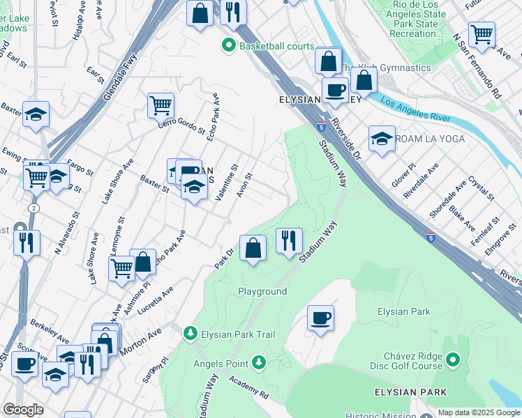 map of restaurants, bars, coffee shops, grocery stores, and more near 2710 Media Center Drive in Los Angeles