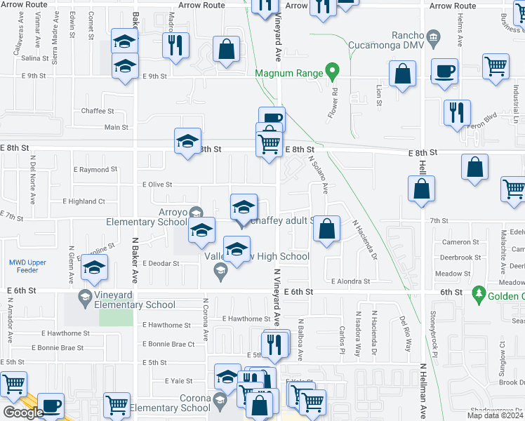 map of restaurants, bars, coffee shops, grocery stores, and more near 1713 Trinity Loop in Ontario