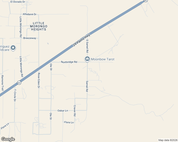 map of restaurants, bars, coffee shops, grocery stores, and more near 8971 South Samel Road in Morongo Valley