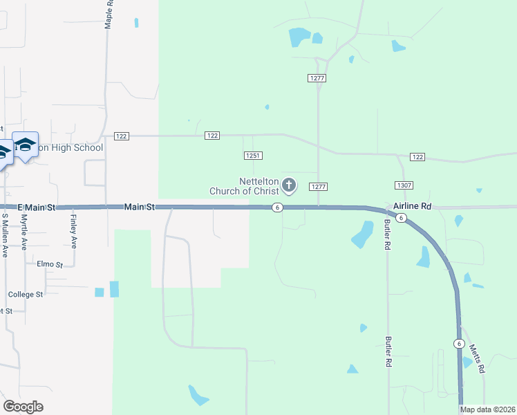 map of restaurants, bars, coffee shops, grocery stores, and more near 30090 Mississippi 6 in Nettleton
