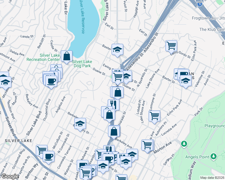 map of restaurants, bars, coffee shops, grocery stores, and more near 1837 Silent Era Drive in Los Angeles