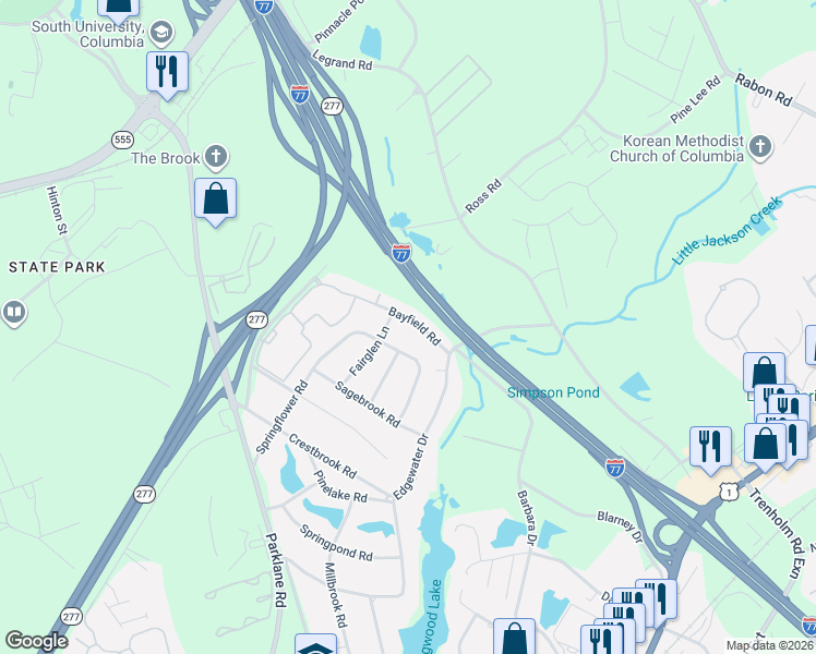 map of restaurants, bars, coffee shops, grocery stores, and more near 8212 Bayfield Road in Columbia