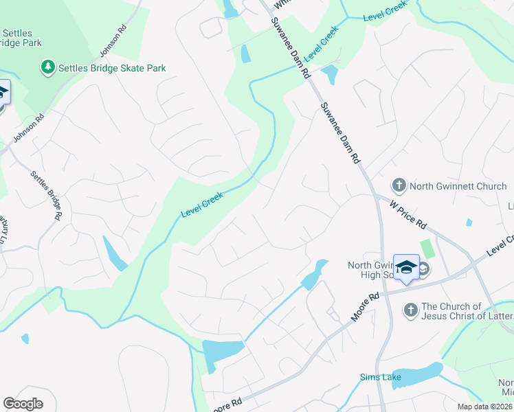 map of restaurants, bars, coffee shops, grocery stores, and more near 5285 West Price Road in Suwanee