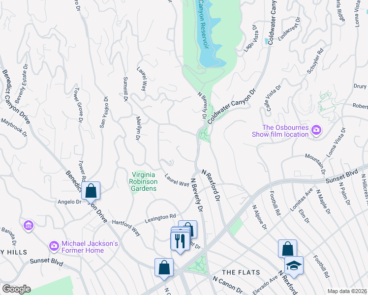 map of restaurants, bars, coffee shops, grocery stores, and more near 1011 North Beverly Drive in Beverly Hills