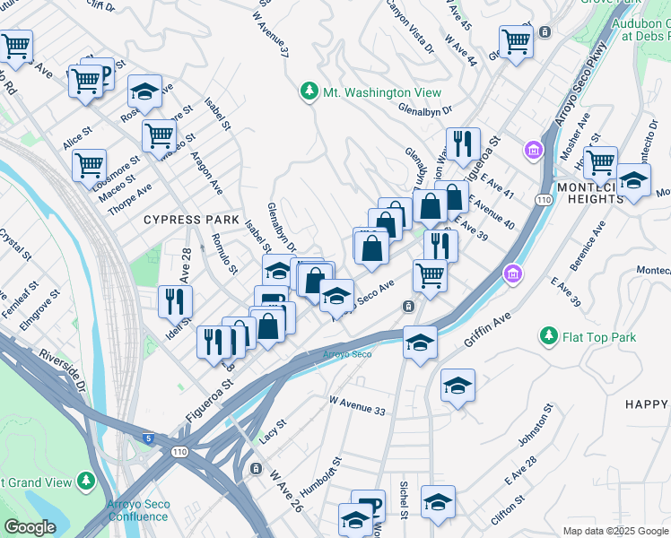 map of restaurants, bars, coffee shops, grocery stores, and more near 409 Isabel Street in Los Angeles