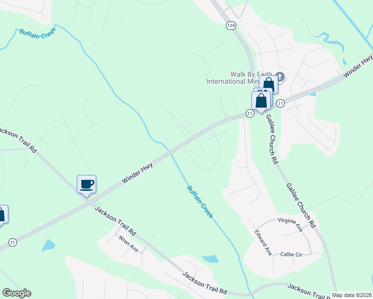 map of restaurants, bars, coffee shops, grocery stores, and more near 3453-3569 Winder Highway in Jefferson