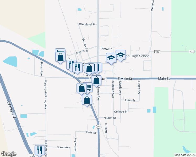 map of restaurants, bars, coffee shops, grocery stores, and more near in Nettleton