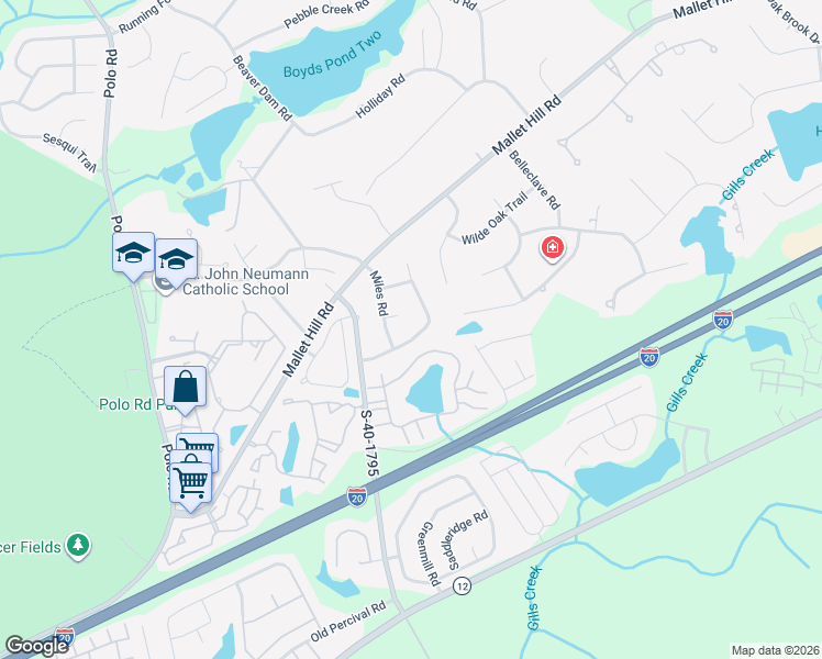 map of restaurants, bars, coffee shops, grocery stores, and more near 64 Miles Road in Columbia