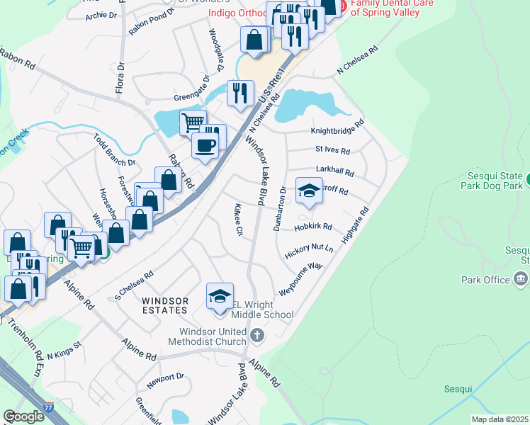map of restaurants, bars, coffee shops, grocery stores, and more near 9758 Windsor Lake Boulevard in Columbia