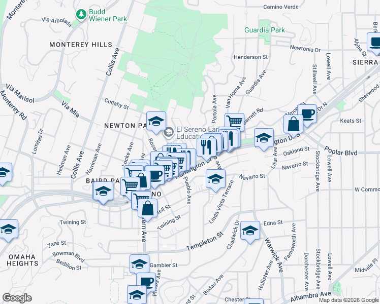map of restaurants, bars, coffee shops, grocery stores, and more near 3828 1/2 Drysdale Avenue in Los Angeles