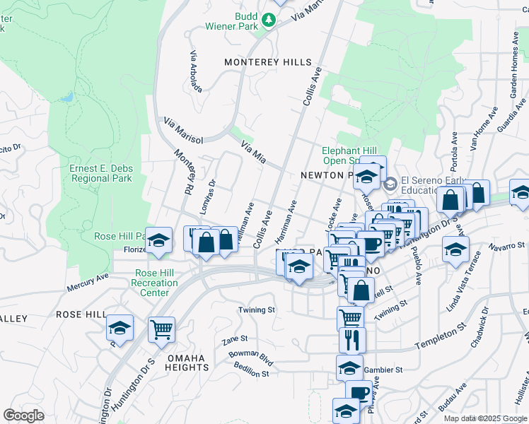 map of restaurants, bars, coffee shops, grocery stores, and more near 3745 Collis Avenue in Los Angeles