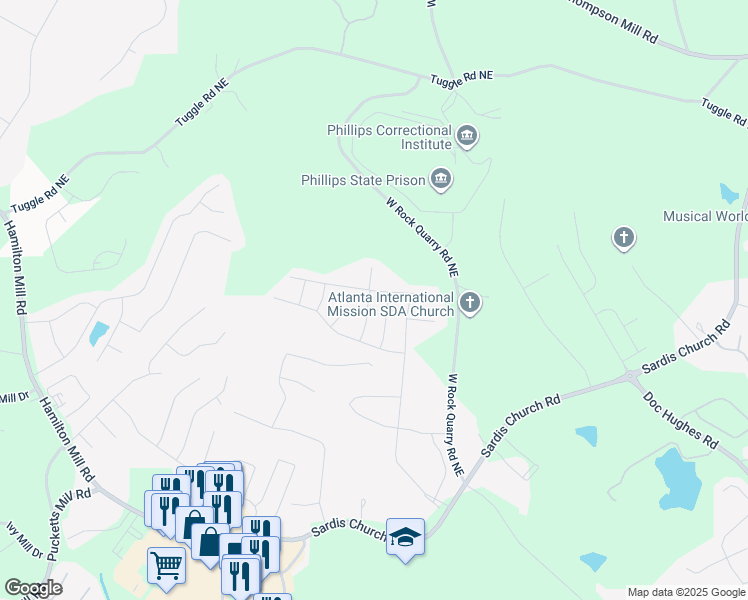 map of restaurants, bars, coffee shops, grocery stores, and more near 4101 Rockcap Cove in Buford