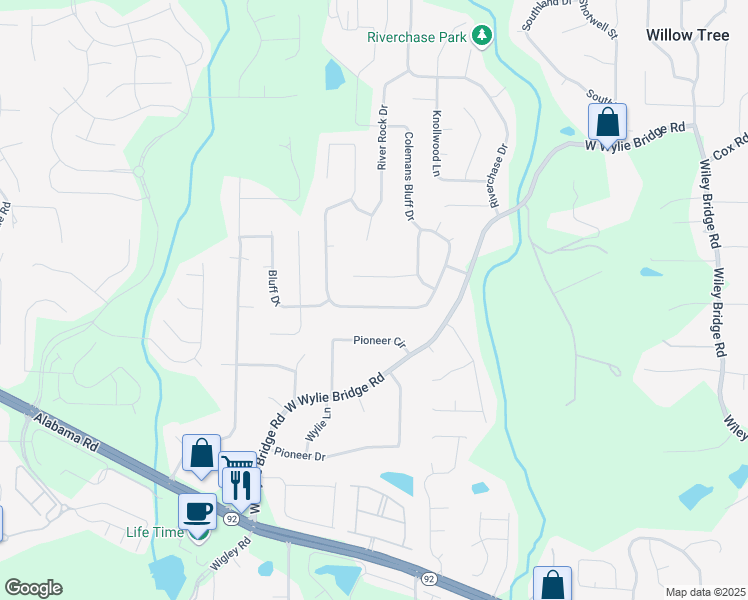 map of restaurants, bars, coffee shops, grocery stores, and more near 183 Colemans Bluff Drive in Woodstock