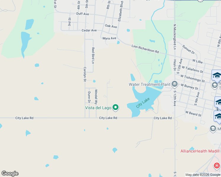 map of restaurants, bars, coffee shops, grocery stores, and more near 705 Shirley Lane in Madill