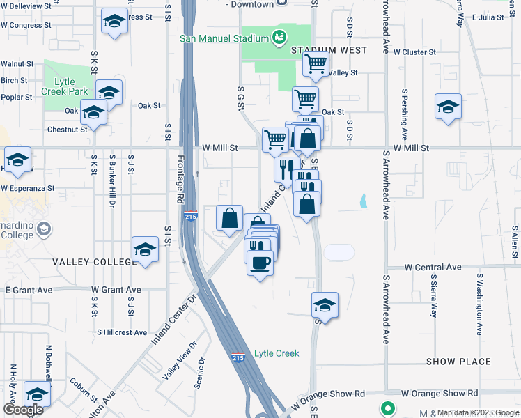 map of restaurants, bars, coffee shops, grocery stores, and more near 862 South G Street in San Bernardino