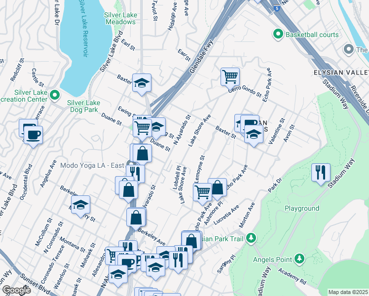 map of restaurants, bars, coffee shops, grocery stores, and more near 1939 Lake Shore Avenue in Los Angeles