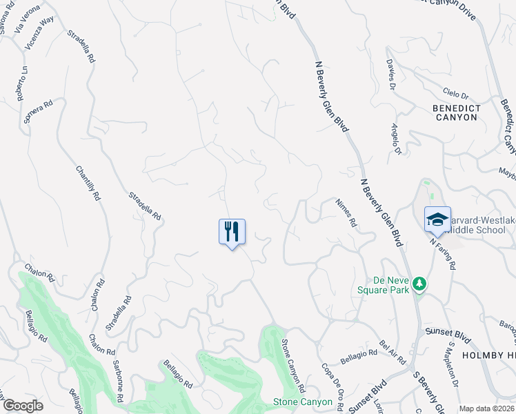 map of restaurants, bars, coffee shops, grocery stores, and more near 851 Strada Vecchia Road in Los Angeles