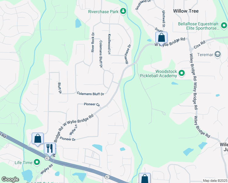 map of restaurants, bars, coffee shops, grocery stores, and more near 1222 West Wylie Bridge Road in Woodstock