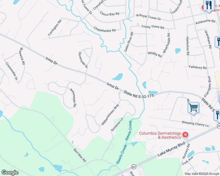 map of restaurants, bars, coffee shops, grocery stores, and more near 337 Amstar Road in Columbia