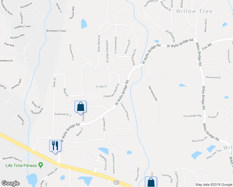 map of restaurants, bars, coffee shops, grocery stores, and more near 194 Colemans Bluff Drive in Woodstock