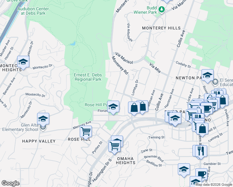 map of restaurants, bars, coffee shops, grocery stores, and more near 4506 Cassatt Street in Los Angeles