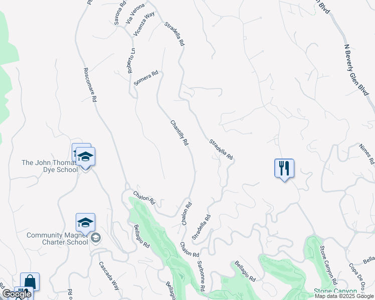 map of restaurants, bars, coffee shops, grocery stores, and more near 1001 Chantilly Road in Los Angeles