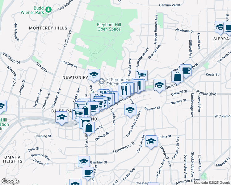 map of restaurants, bars, coffee shops, grocery stores, and more near 3827 Drysdale Avenue in Los Angeles
