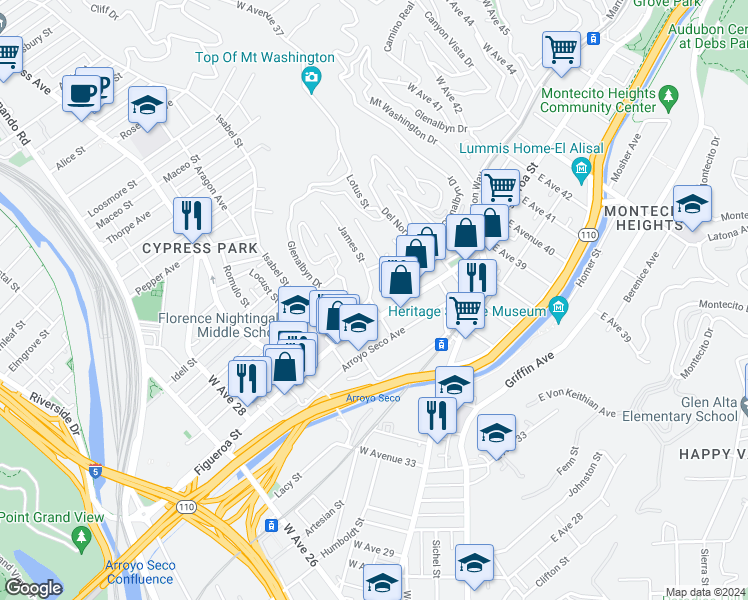 map of restaurants, bars, coffee shops, grocery stores, and more near 309 Amabel Street in Los Angeles