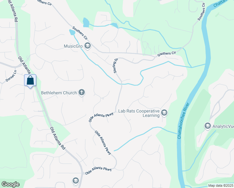 map of restaurants, bars, coffee shops, grocery stores, and more near 6285 Sterling Drive in Suwanee