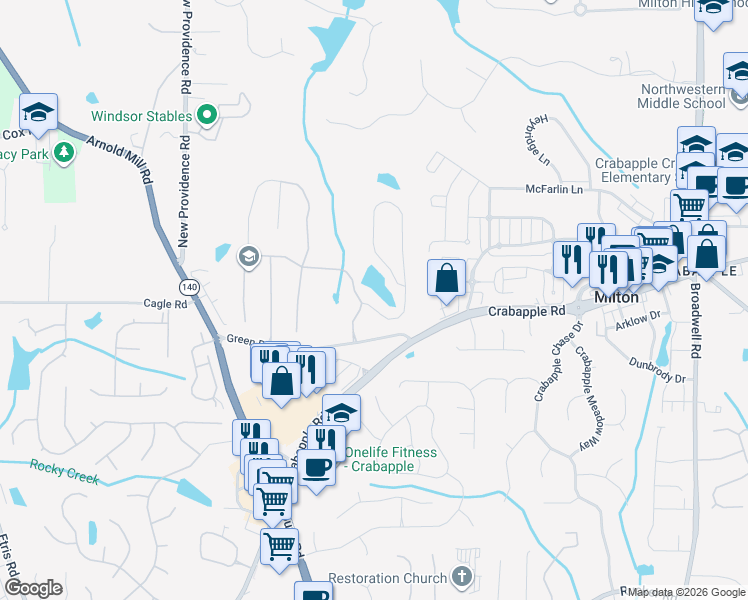 map of restaurants, bars, coffee shops, grocery stores, and more near 12620 Morningpark Circle in Alpharetta