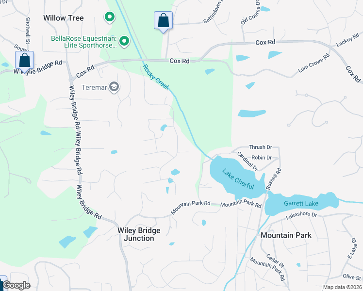 map of restaurants, bars, coffee shops, grocery stores, and more near 169 Rocky Creek Trail in Woodstock