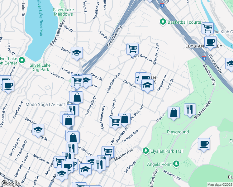 map of restaurants, bars, coffee shops, grocery stores, and more near 2001 Lemoyne Street in Los Angeles