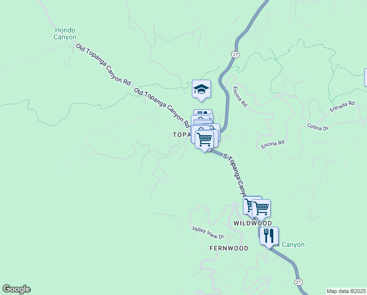 map of restaurants, bars, coffee shops, grocery stores, and more near 2 Old Topanga Canyon Road in Topanga