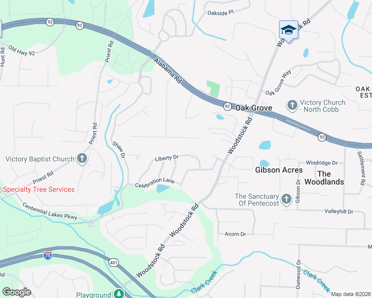 map of restaurants, bars, coffee shops, grocery stores, and more near 5665 Woodstock Rd in Acworth