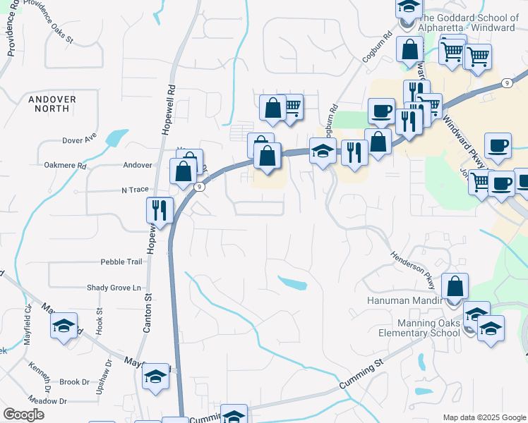 map of restaurants, bars, coffee shops, grocery stores, and more near 1130 Winthrope Chase Dr in Alpharetta