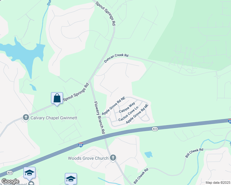 map of restaurants, bars, coffee shops, grocery stores, and more near 2126 Abbott Drive in Buford
