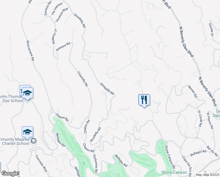 map of restaurants, bars, coffee shops, grocery stores, and more near 960 Stradella Road in Los Angeles