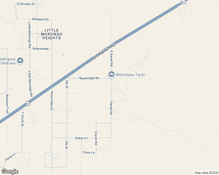 map of restaurants, bars, coffee shops, grocery stores, and more near 8971 South Samel Road in Morongo Valley