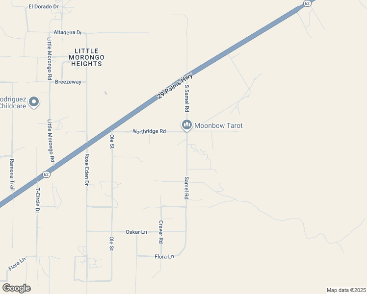 map of restaurants, bars, coffee shops, grocery stores, and more near 8960 South Samel Road in Morongo Valley