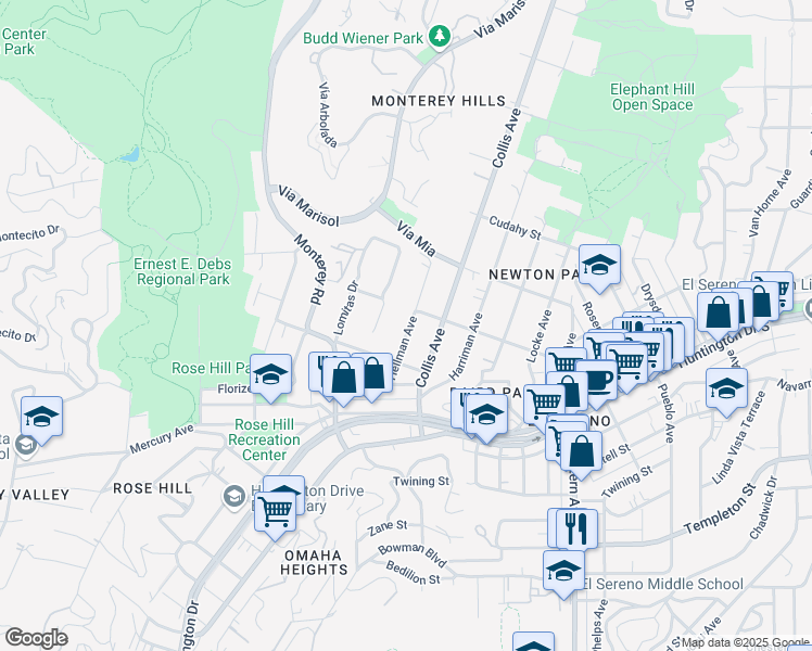 map of restaurants, bars, coffee shops, grocery stores, and more near 3741 Hellman Avenue in Los Angeles