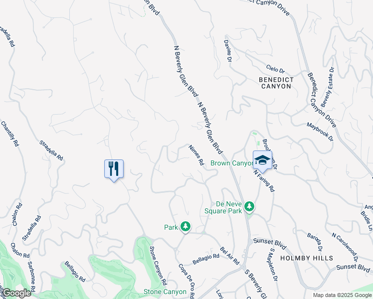 map of restaurants, bars, coffee shops, grocery stores, and more near 701 Nimes Road in Los Angeles