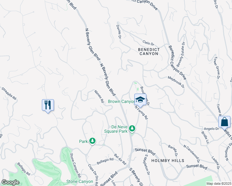 map of restaurants, bars, coffee shops, grocery stores, and more near 730 North Beverly Glen Boulevard in Los Angeles