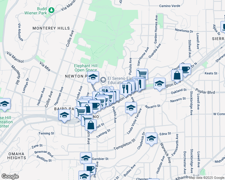 map of restaurants, bars, coffee shops, grocery stores, and more near 3827 Drysdale Avenue in Los Angeles