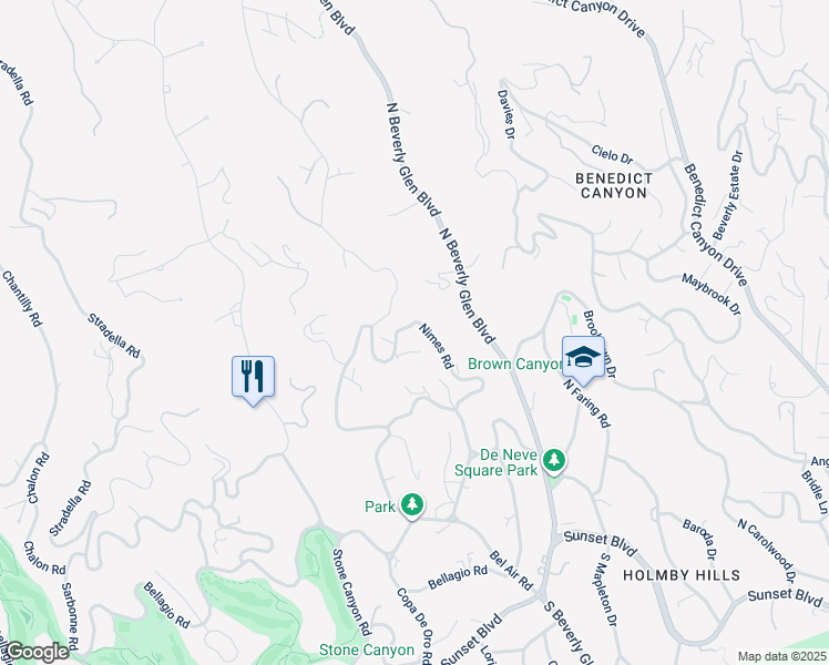 map of restaurants, bars, coffee shops, grocery stores, and more near 701 Nimes Road in Los Angeles