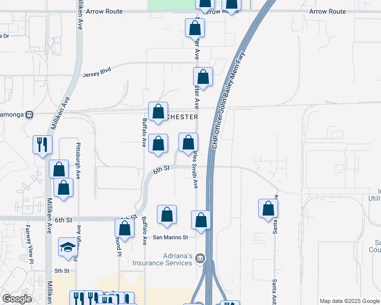 map of restaurants, bars, coffee shops, grocery stores, and more near 9050 Charles Smith Avenue in Rancho Cucamonga