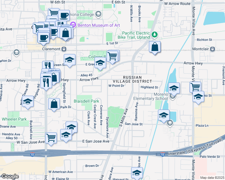 map of restaurants, bars, coffee shops, grocery stores, and more near 357 Victoria Place in Claremont