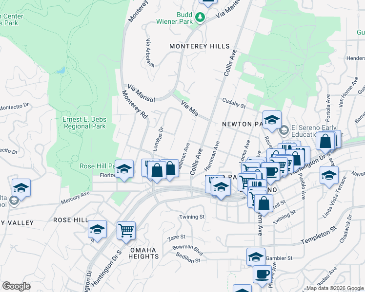 map of restaurants, bars, coffee shops, grocery stores, and more near 3741 Hellman Avenue in Los Angeles