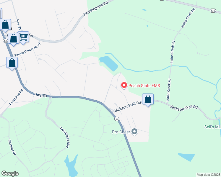 map of restaurants, bars, coffee shops, grocery stores, and more near 237 Amy Industrial Lane in Hoschton