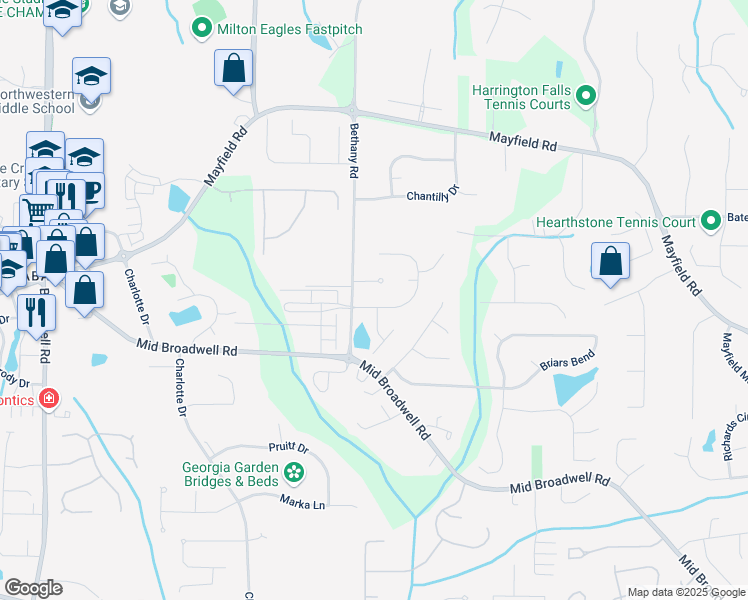 map of restaurants, bars, coffee shops, grocery stores, and more near 1220 Chelsey Lane in Alpharetta